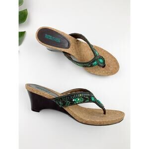 Kenneth Cole Reaction Sandals Stepping Zone Beaded Slip On Thong Heel Womens 8.5